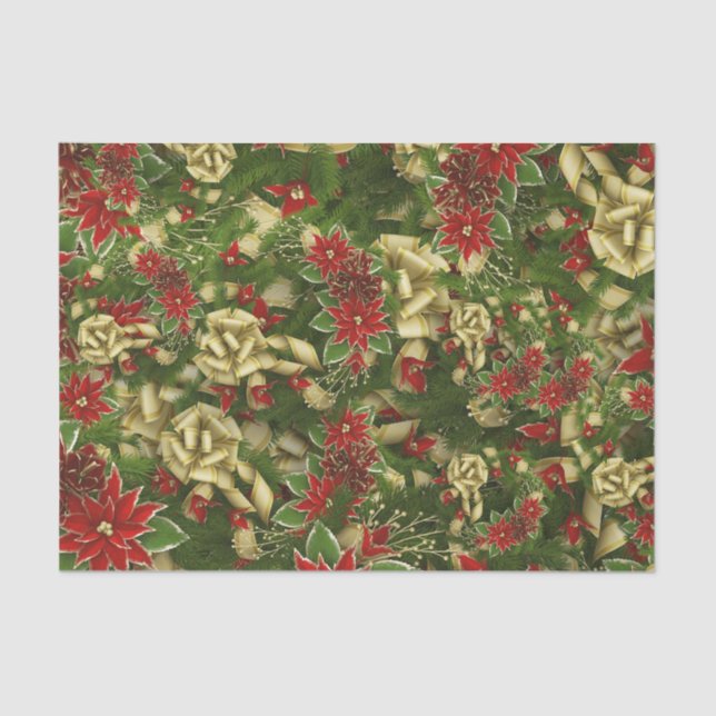 Beautiful Red Christmas Poinsettia Pattern  Tissue Paper (Front)