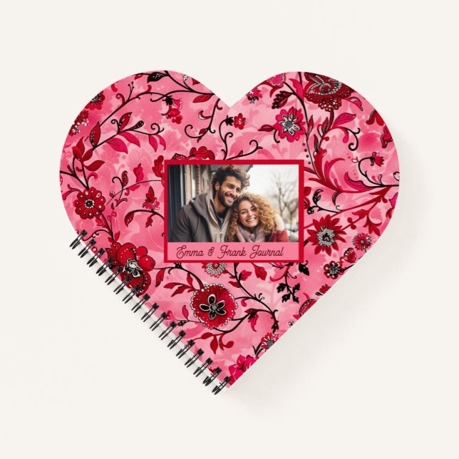 Beautiful Red Floral Custom Personalised Notebook (Front)