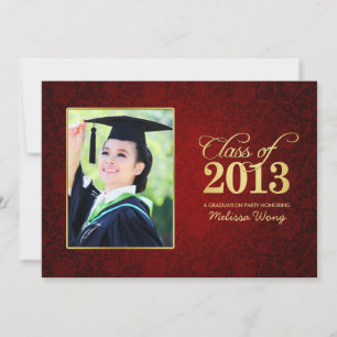 Beautiful Red Floral Damask and Gold Class of 2013 Invitation