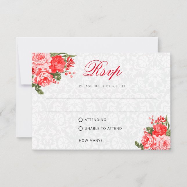 Beautiful Red Floral - RSVP / Meal Choice (Front)