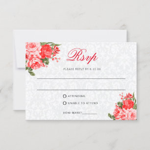 Beautiful Red Floral - RSVP / Meal Choice Card