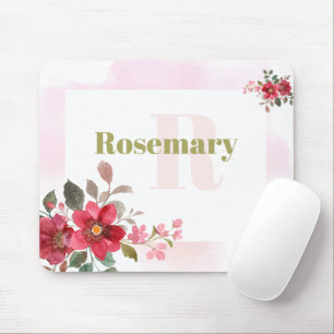 Beautiful Red Floral with Pink Border Monogram Mouse Mat