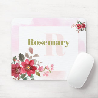 Beautiful Red Floral with Pink Border Monogram Mouse Mat