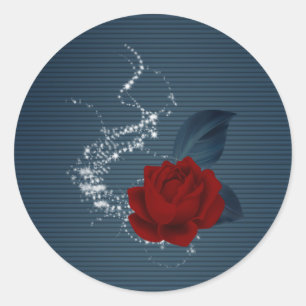 Beautiful red flower & navy leaves classic round sticker