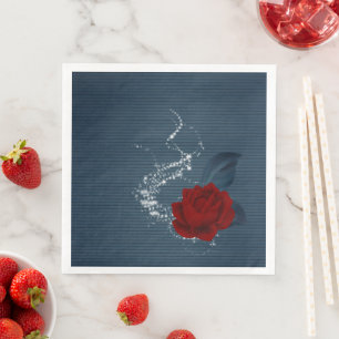 Beautiful red flower & navy leaves  napkin