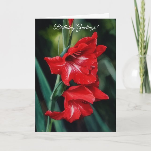 Beautiful Red Flowers Garden Art Birthday Card (Front)