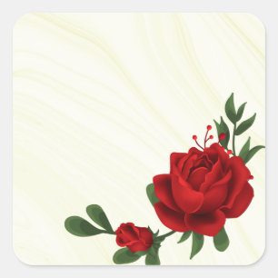 beautiful red flowers green leaves square sticker