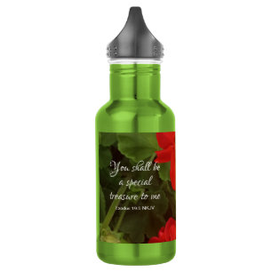 Beautiful Red Flowers Special Treasure Bible Verse 532 Ml Water Bottle
