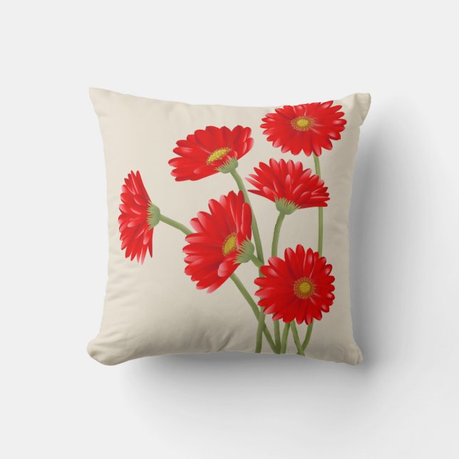 Beautiful Red Gerbera Daisies Throw Pillow (Front)