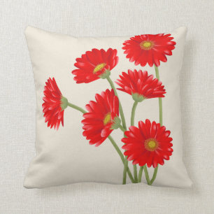 Beautiful Red Gerbera Daisies Throw Pillow