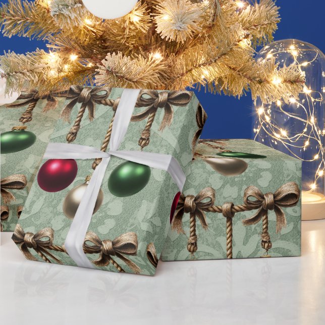 Beautiful Red,Gold,Green Christmas Bauble Ornament Wrapping Paper (Holidays)