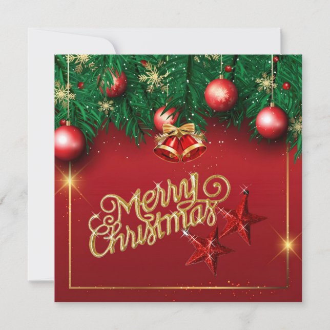 Beautiful Red Gold Merry Christmas Wishing Card (Front)
