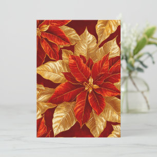 Beautiful Red Gold Vintage Poinsettias Christmas Holiday Card