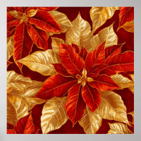 Beautiful Red Gold Vintage Poinsettias Christmas