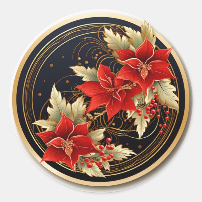 Beautiful Red & Green Christmas Botanicals  Classic Round Sticker (Front)