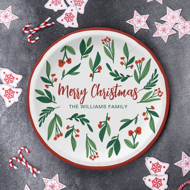 Beautiful Red Green Holly Berry Custom Christmas Paper Plate (Creator Uploaded)