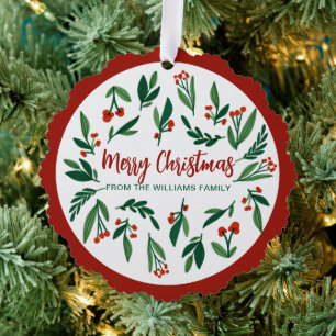 Beautiful Red Green Holly Berry Merry Christmas Tree Decoration Card