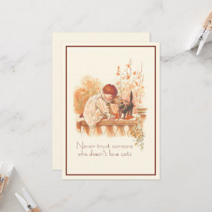 Beautiful Red Haired Child with Kitten Cat Quote   Card