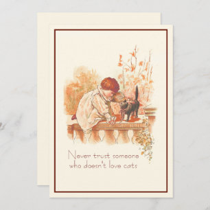 Beautiful Red Haired Child with Kitten Cat Quote Card