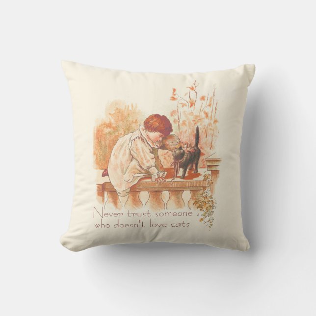 Beautiful Red Haired Child with Kitten Cat Quote  Cushion (Front)