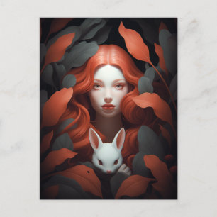 Beautiful Red Haired Girl Holding A Bunny Postcard
