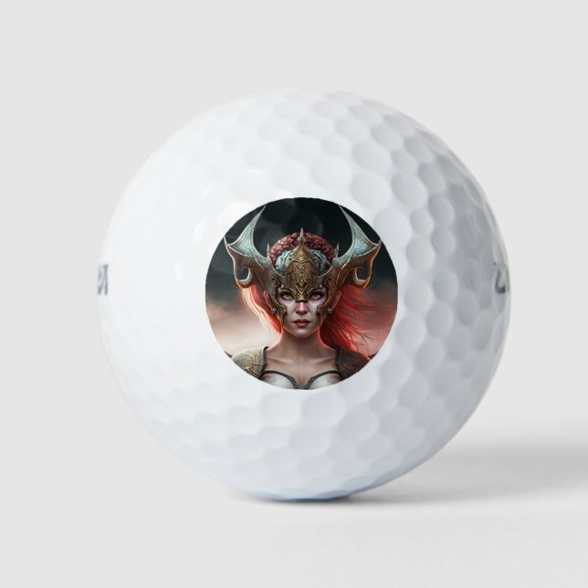 Beautiful Red Haired Nordic Warrior Golf Balls (Front)