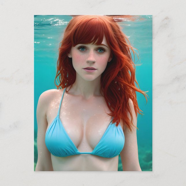 Beautiful Red Haired Woman Underwater Photography Postcard (Front)
