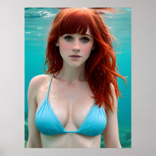 Beautiful Red Haired Woman Underwater Photography Poster