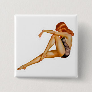 Beautiful Red Head Pin-up Girl 15 Cm Square Badge