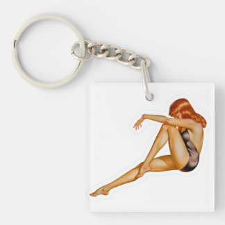 Beautiful Red Head Pin-up Girl Key Ring