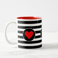Beautiful Red Heart on Black & White Striped