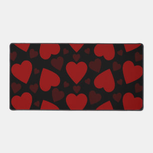 Beautiful red heart pattern on black desk mat