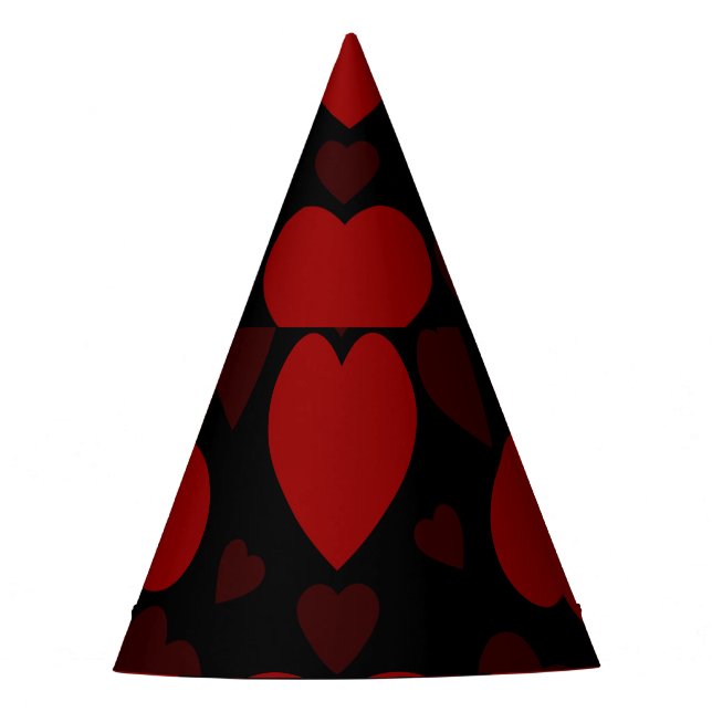Beautiful red heart pattern on black party hat (Front)