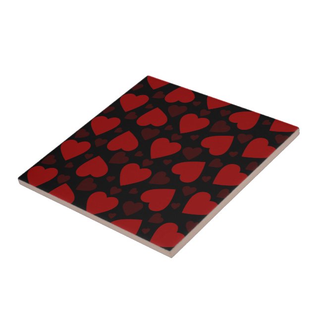 Beautiful red heart pattern on black  tile (Side)