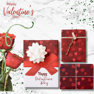 Beautiful Red Hearts Bow Valentine Wrapping Paper Sheet