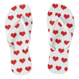 Beautiful red hearts printed white flip flops