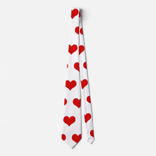 Beautiful red hearts printed white  tie (Front)