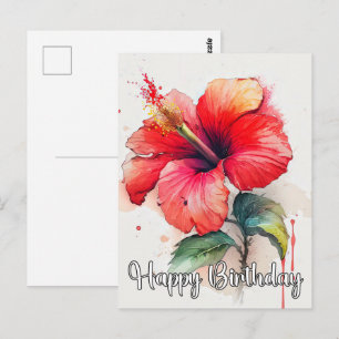 Beautiful Red Hibiscus Flower Art Postcard
