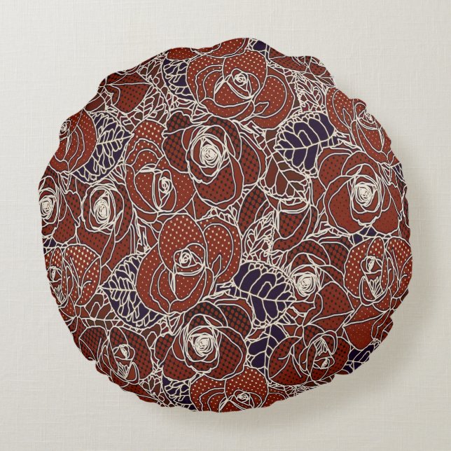 Beautiful Red, Ivory, and Blue floral Design Round Cushion (Back)