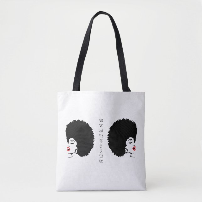 Beautiful Red Lip Afro tote bag (Front)