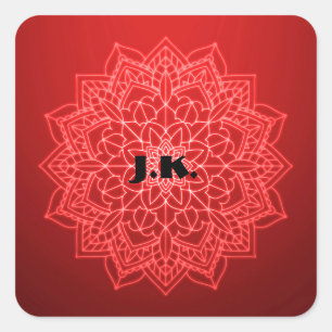 Beautiful Red Mandala with Monogram Square Sticker