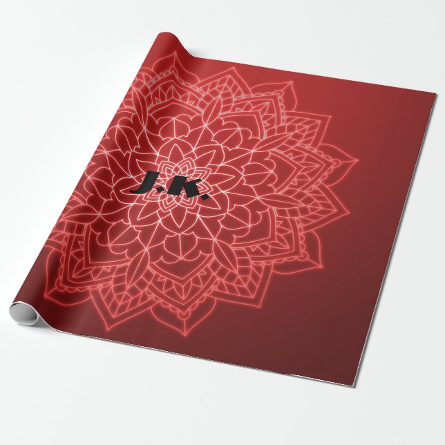 Beautiful Red Mandala with Monogram Wrapping Paper (Unrolled)