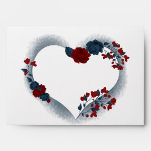 Beautiful red navy blue floral heart wedding envelope