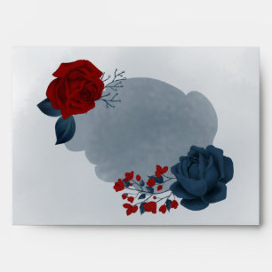 Beautiful red navy blue floral wedding envelope