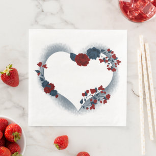 Beautiful red & navy floral love heart napkin