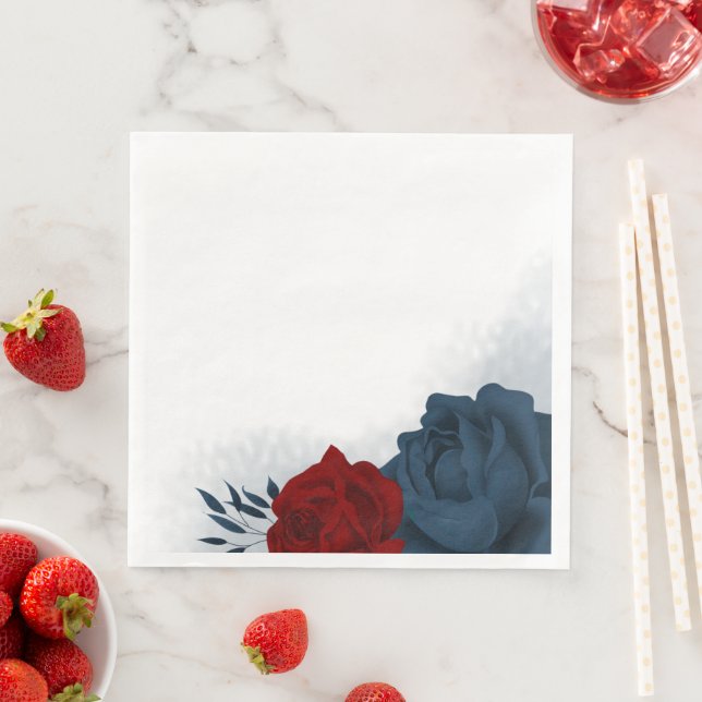 Beautiful red & navy flowers botanical napkin (Insitu)