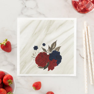 Beautiful red & navy flowers botanical paper dinne napkin