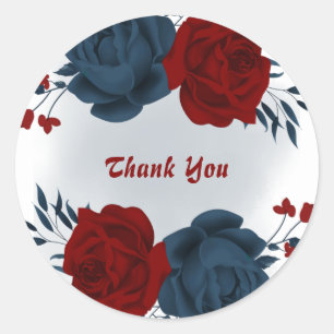 Beautiful red & navy flowers  classic round sticker