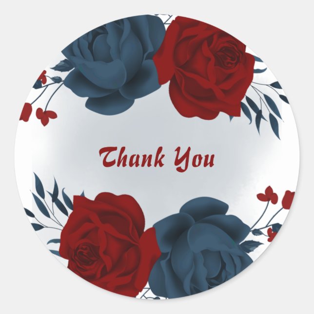 Beautiful red & navy flowers  classic round sticker (Front)