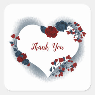 Beautiful red & navy flowers square sticker